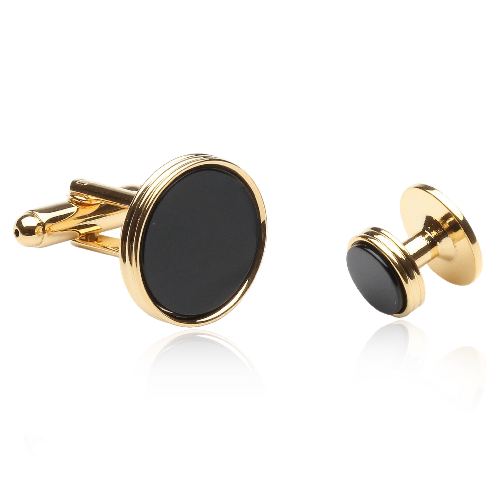 Cuff-Daddy Black Onyx and Gold Tone Cufflinks and Studs with Presentation Box Unique Men Cufflinks for Wedding Anniversary Special Occasions Jewelry Presentation Box