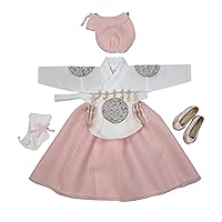 Baby Girl Hanbok Korean First Birthday Dol Party 100th Days Baikil Celebration Clothing Set White Peach HJG04