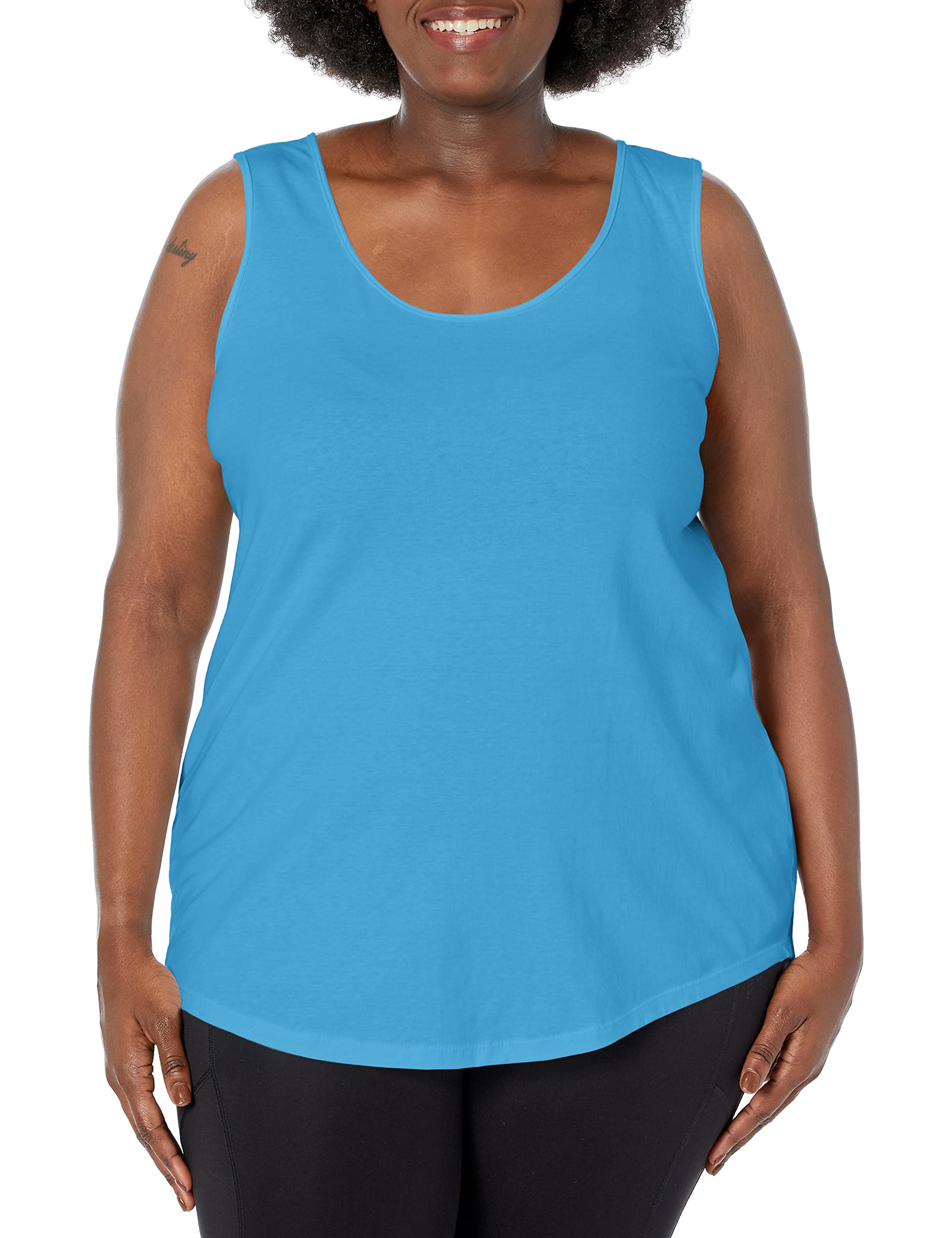Just My Size Women's Shirt, Plus Size Jersey Shirttail Hem Tank Top, JMS Plus Size Sleeveless Shirt for Women