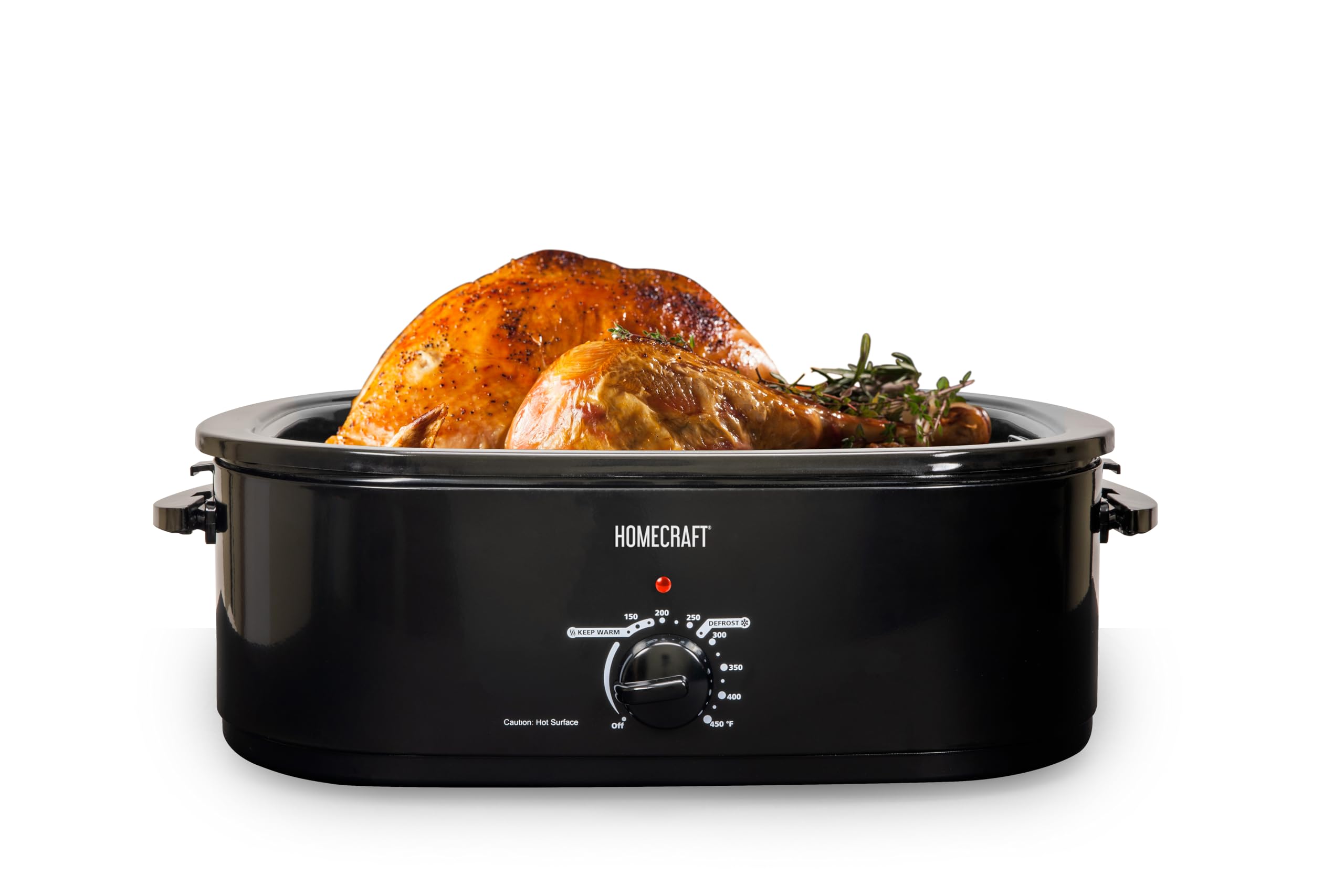HomeCraft Electric Roaster Oven, 18-Quart Capacity for Turkey, Chicken, Meat, Vegetables, Full-Range Temperature Control, Lift-Out Rack, and Removable Enamel Pot Included, Black
