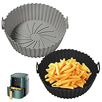 Silicone Air Fryer Liners 2Pcs Airfryer Basket Liner 8'' Round Air Fryer Inserts Oven Liner Silicone Air Fryer Basket Pot with Handles for 3-5 QT Baskets Silicone Air Fryer Liners