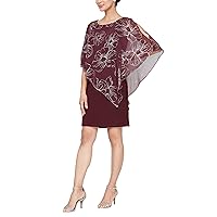 S.L. Fashions Women's Short Floral Shimmer Overlay Cape Dress
