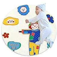 Round Floor Protector Mats for Baby Play Kids Pets Safety Non Slip Mats Yoga Mats 27.6 Inch Diameter in Three Sizes Cartoon Puppet