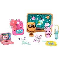 My First Barbie Accessories, Story Starter School Pack with Chalkboard & Classroom Pets, Toys for Little Kids, 13.5-inch Scale