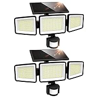 UME Solar Outdoor Lights 302 LED 3000LM, IP65 Waterproof Motion Sensor Outdoor Lights, 3 Heads Solar Security Flood Lights 270 Wide Lighting Angle with 3 Modes for Garden Patio Yard - 2 Pack