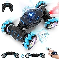 Pristar RC Cars Gesture Sensing Stunt Car, Best Gifts for Boys 6-12, 2.4Ghz Remote Control Car Toys for Boys Age 6 7 8 9 10 11 12, Double Sided Flip 360° Rotate 4WD Off-Road with Spray Lights Music