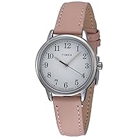Timex Women's Easy Reader 30mm Watch – Silver-Tone Case White Dial with Blush Leather Strap