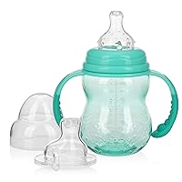 Nuby 3 Stage Tritan Wide Neck Grow with Me No-Spill Bottle to Cup, 8 Oz, Teal