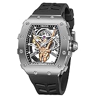 Designer Finger Black PVD Stainless Steel Wine Barrel Skeleton Mechanical Watch Rubber Band Sport Automatic Watch for Gent XM-FIG