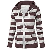 Striped Zip Up Hoodies Womens Long Sleeves Sweatshirt Jacket Slim Fit Hood Outwear Tops Trendy Casual Pocket Hoodie
