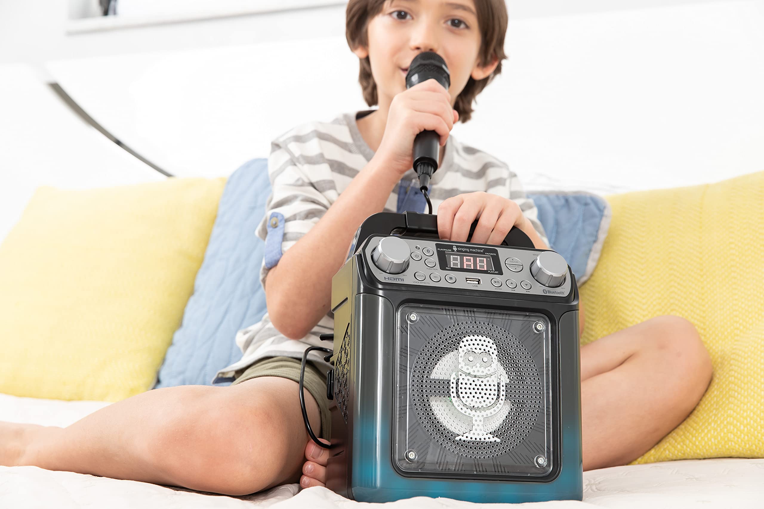 Singing Machine Portable Karaoke Machine for Adults & Kids with Wired Microphone, Groove Mini (Black) - Built-In Karaoke Speaker, Bluetooth with LED Lights - Karaoke System with Voice Changing Effects