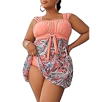 MakeMeChic Women's Plus Size Tankini Swimsuit Plant Print Two Piece Bathing Suit
