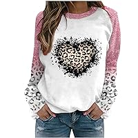 Valentine's Day Sweatshirt Women - Leopard Love Heart Graphic Pullover Tops Valentine Shirts for Gifts Long Sleeve Tee Top