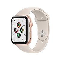 Apple Watch SE (Gen 1) [GPS 44mm] Smart Watch w/Gold Aluminium Case with Starlight Sport Band. Fitness & Activity Tracker, Heart Rate Monitor, Retina Display, Water Resistant