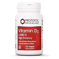 Protocol Vitamin D3 2,000 IU - Bone & Teeth Support* - Dietary Supplement for Immunity & Bone Mineralization* - Non-GMO, Halal, Keto-Friendly - 120 Softgels