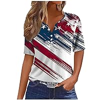 Prime of Day Deals Today 2024 Clearance Women Blouses Button Up Hneley Shirts Short Sleeve Summer Tops Athletic Fit Blouses Stars Striped Print July 4th Clothes