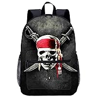 Pirate Skull Travel Laptop Backpack Lightweight 17 Inch Casual Daypack Shoulder Bag for Men Women