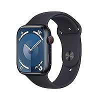 Apple Watch Series 9 [GPS + Cellular 45mm] Smartwatch with Midnight Aluminum Case with Midnight Sport Band S/M. Fitness Tracker, Blood Oxygen & ECG Apps, Always-On Retina Display