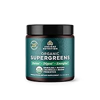 Ancient Nutrition Organic SuperGreens Powder with Probiotics, Organic Greens Flavor Greens, Made from Real Fruits, Vegetables and Herbs, Digestive and Energy Support, 12 Servings, 3.4oz