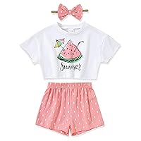 YALLET Toddler Baby Girl Clothes Summer Girls Outfits, Short Sleeve Top+Shorts+Headband Cute Baby Clothing 1-5T