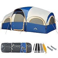 8 Person Tent for Camping, Waterproof Windproof Family Tent with Rainfly, Divided Curtain Design for Privacy Space, Portable with Carry Bag