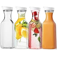 Plastic Water Pitcher With Lid - Square Carafe Pitchers for Drinks, Milk, Smoothie, Iced Tea, Mimosa Bar Supplies - BPA-Free - NOT DISHWASHER SAFE (4, Clear, 50 Ounce)