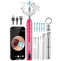 Ear Wax Removal Tool Camera, Ear Cleaner with Camera, Ear Cleaning Kit 1296P HD Ear Scope, 6 LED Lights and 10 Ear Picks, Earwax Removal with Otoscope to Earify Earwax for iOS and Android, Pink