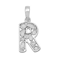 Initial Pendant Necklace 0.50 CTW Natural Slice Polki Diamond Platinum Plated 925 Sterling Silver R Letter Alphabet Pendant