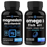 Magnesium Zinc & Vitamin D3 Capsules and Omega 3 Fish Oil Capsules 2 Pack Bundle