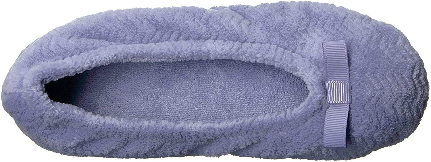 isotoner Women's Chevron Microterry Ballerina Slipper with Moisture Wicking Lining, Ribbon Bow and Suede Sole for Comfort