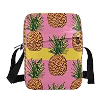 Pineapple Yellow Pink Stripes Messenger Bag for Women Men Crossbody Shoulder Bag Crossbody Purse Bag Shoulder Handbags with Adjustable Strap for Travelling Hiking