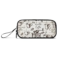 ALAZA Vintage Coffee Theme Pattern Pencil Case Nylon Pencil Bag Portable Stationery Bag Pen Pouch with Zipper for Women Men College Office Work