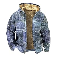 Men's Zipper Thickened Jackets Vintage Casual Sherpa Fleece Lined Hoodies Comfy Loose Winter Warm Jacket Coats