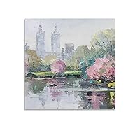 Central Park Poster Spring Lake Natural Landscape Poster City Architecture Poster Wall Art Paintings Canvas Wall Decor Home Decor Living Room Decor Aesthetic 28x28inch(70x70cm) Unframe-style