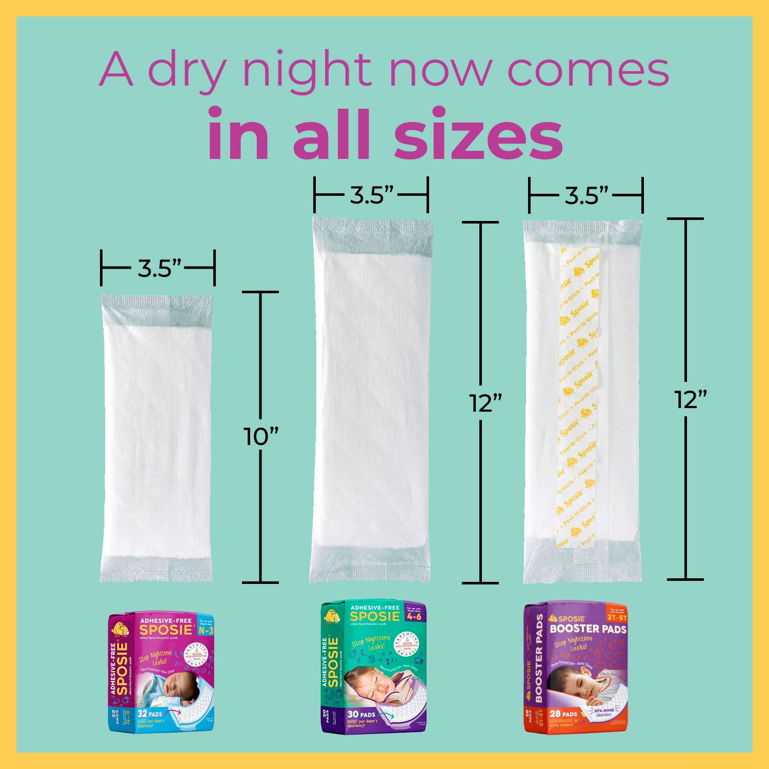 Sposie Diaper Booster Pads with Adhesive for Active Sleepers, Stop Overnight Diaper Leaks, Reduce Nighttime Diaper Changes, for Diaper Sizes 4, 5, 6, 2T-5T, 84 ct.