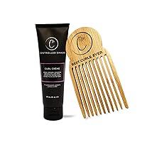Controlled Chaos 3 oz Curl Defining Cream & Detangling Comb Hair Pick Bundle – Sulfate Free Curl Cream & Bamboo Hair Comb for All Curly Hair Types to Add Smoothness & Volume
