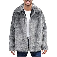 Men's Luxury Faux Fur Coat Jacket Winter Warm Furry Coats Lapel Cardigan Coat Open Front Jackets Overwear Outwear