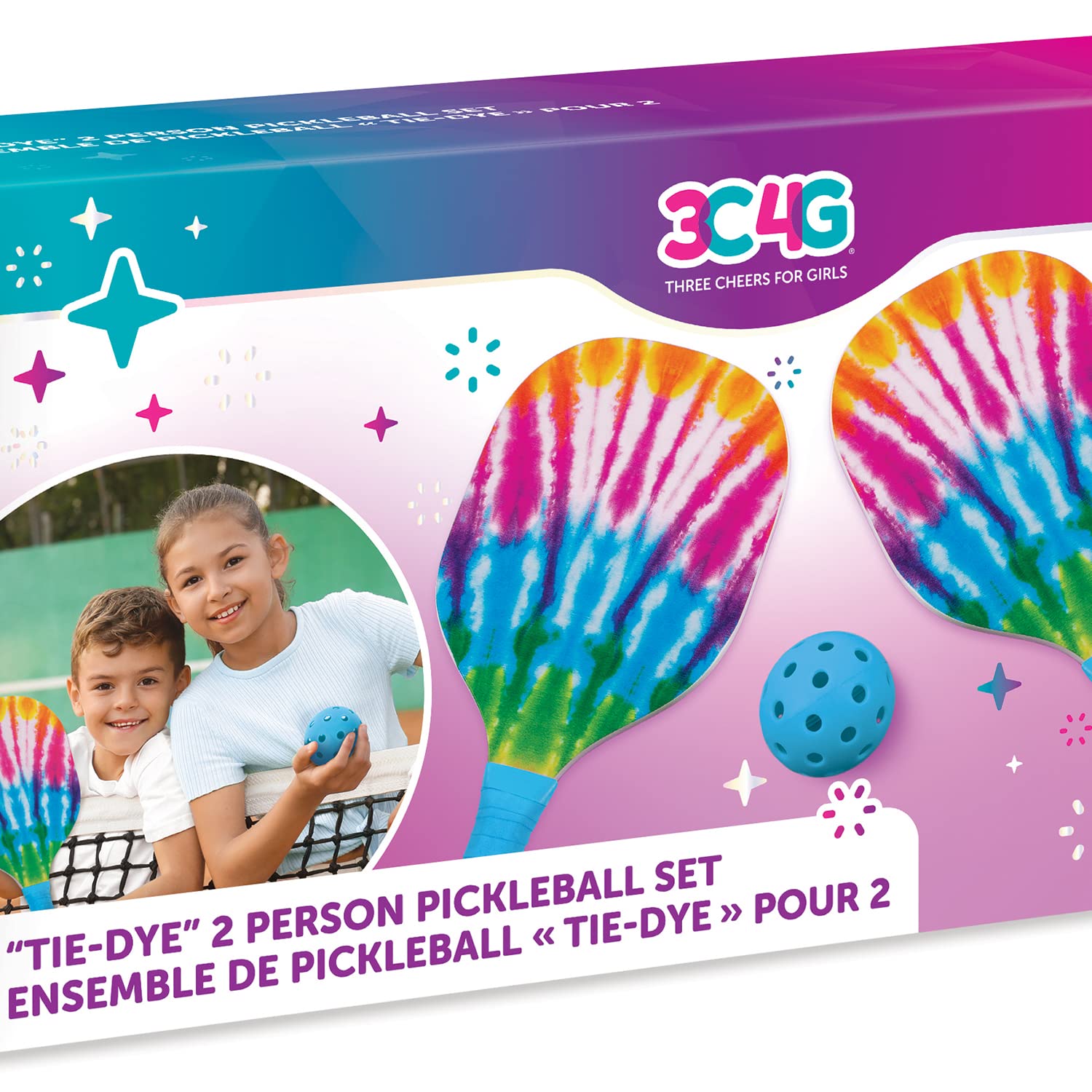 Make It Real 3C4G: Tie Dye 2 Person Pickleball Set - Play Pickleball Anywhere Your Heart Desires, Drawstring Dag Included, Three Cheers for Girls, Tween & Girls, Kids Ages 8+