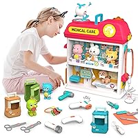 Umu Doctor Kit for Kids, Wooden Pretend Play 37 Pcs Pet Care Play Set Doctor Playset for Toddlers, Montessori Toys Dentist Kit for 3-8 Years Old