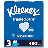 Kleenex Trusted Care Facial Tissues, 3 Flat Boxes, 160 Tissues per Box, 2-Ply (480 Total Tissues), Packaging May Vary