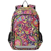 ALAZA Hippie Peace Symbol Mushrooms Paisley Casual Daypacks Outdoor Backpack