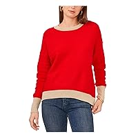 Vince Camuto Women’s Colorblocked-Trim Edged Crewneck Sweater in Bright Cherry