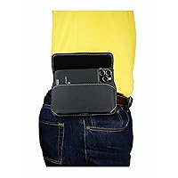 Nylon Zerolemon iPhone 15 Pro Max,14/13 /12/11 Phone Pouch, Rugged Phone Belt Holder, W/Fixed Holster Belt Clip, Magnetic Closure, for Compatible Zerolemon Battery Case On (Black- Sideways)