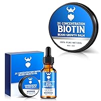 Beard Growth Oil with 2X Concentration Biotin for Men and Biotin Beard Balm for Men & Conditioning Beard Wax, Hydrates & Thickens Facial Hair Growth