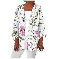 Cardigan Sweater for Women Retro Print Lightweight Jackets Casual Duster Cardigans 3/4 Sleeve Blouse Tops Coat