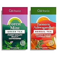 Gya Tea Co Forest Mint Green Tea & Turmeric Ashwagandha Superfood Herbal Tea Set - Natural Loose Leaf Tea with No Artificial Ingredients - Brew As Hot Or Iced Tea