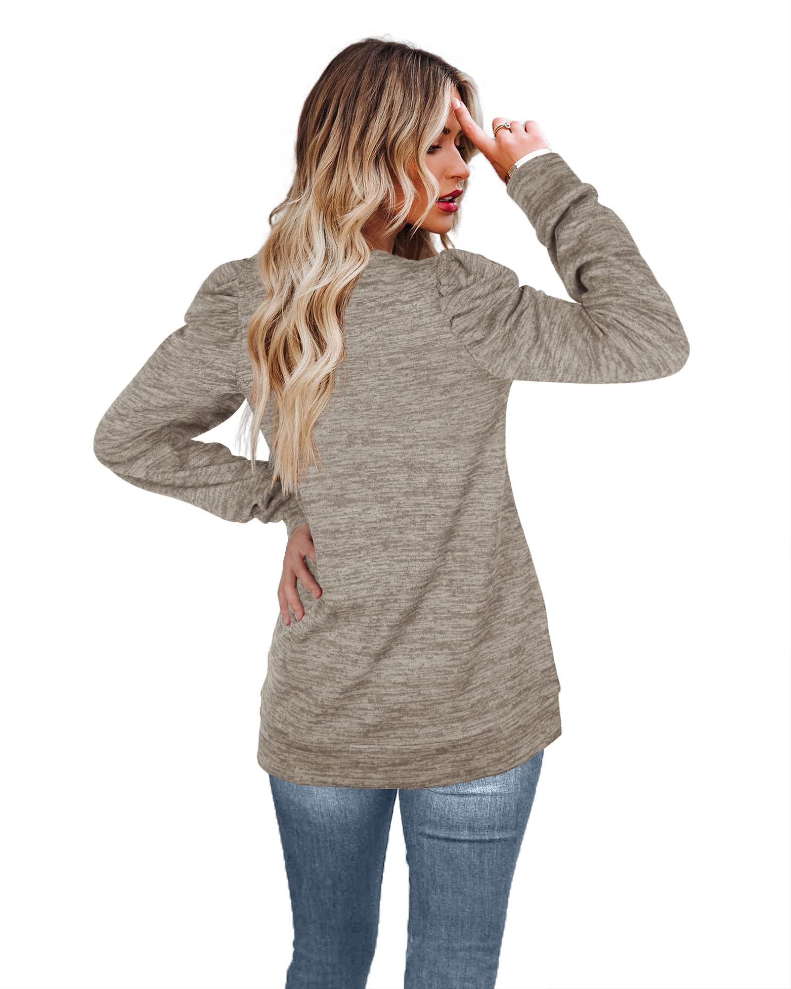 WEESO Crewneck Sweatshirts for Women Fashion Puff Sleeve Tops