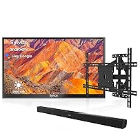 SYLVOX Outdoor TV with Bluetooth Soundbar & TV Wall Mount, Smart Outdoor TV 55” 2000 Nits Full Sun, 4K UHD Weatherproof Outdoor TV with Voice Control, IP55 Android TV for Outside (Pool Pro Series)