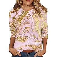 Women's Spring Tops 2024 Fashion Casual 3/4 Sleeve Print Stand Collar Pullover Top, S-3XL