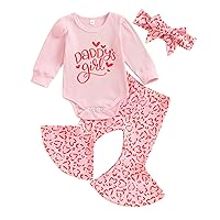 Eadrioss Newborn Baby Girl Valentines Outfit Daddy 's Girl Ribbed Crewneck Romper Bodysuit Onesie Heart Leopard Flare Pant